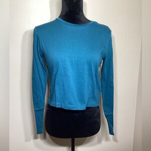 Wild Fable Teal Long Sleeve Cropped Shirt Size Small